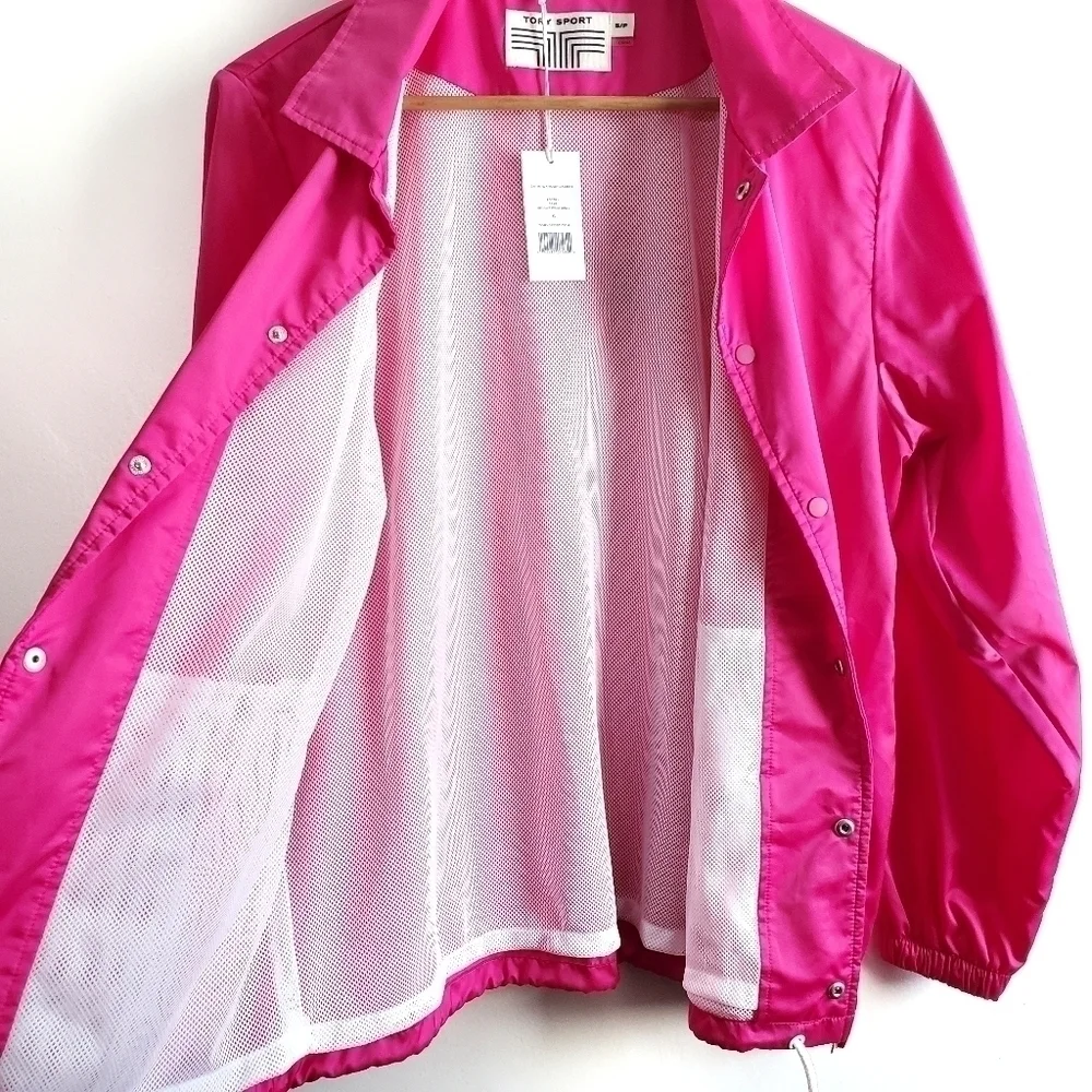 New Tory Burch Sport Performance Satin Barbiecore Pink Warm-Up Jacket NWT Small